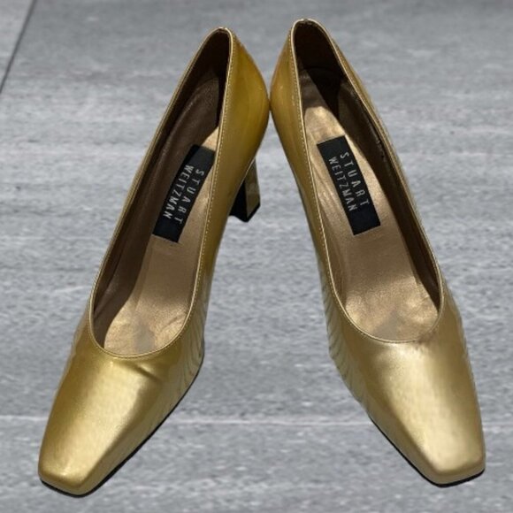 STUART WEITZMAN Gold Patent Leather Heels Size 8 - Picture 2 of 15